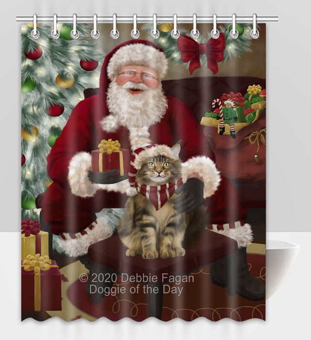 Santa's Christmas Surprise Maine Coon Cat Shower Curtain Bathroom Accessories Decor Bath Tub Screens SC249