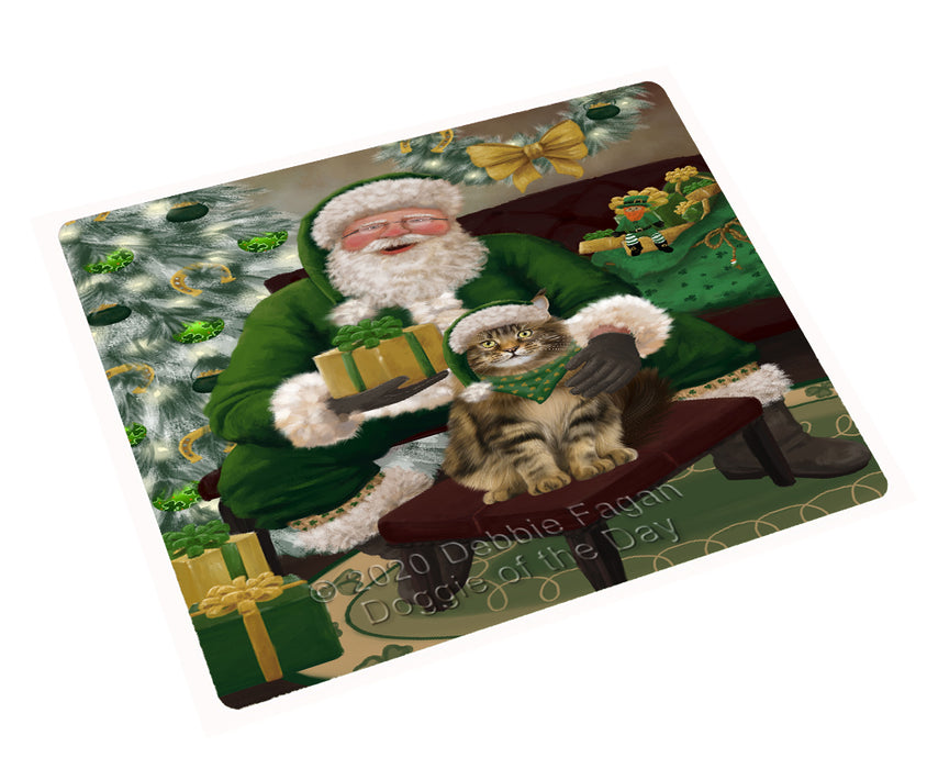 Christmas Irish Santa with Gift and Maine Coon Cat Cutting Board - Easy Grip Non-Slip Dishwasher Safe Chopping Board Vegetables C78376