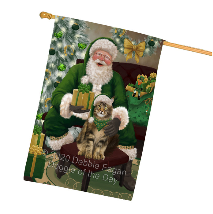 Christmas Irish Santa with Gift and Maine Coon Cat House Flag FLG66713