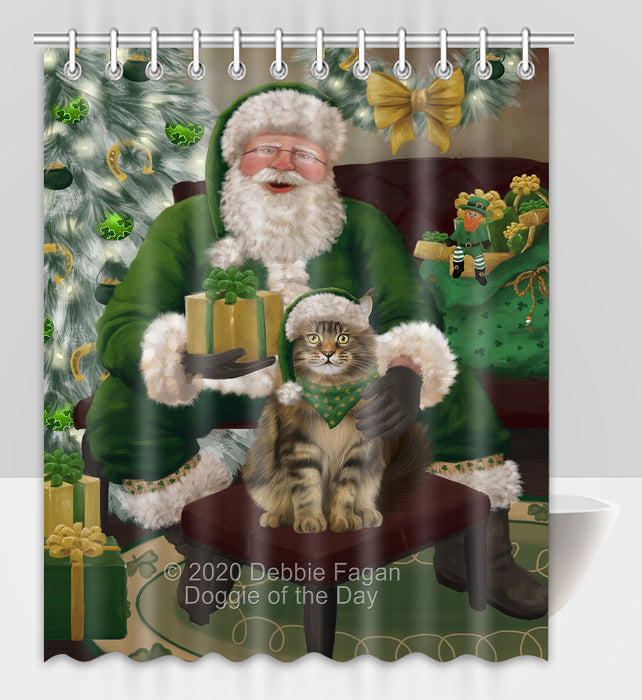 Christmas Irish Santa with Gift and Maine Coon Cat Shower Curtain Bathroom Accessories Decor Bath Tub Screens SC151