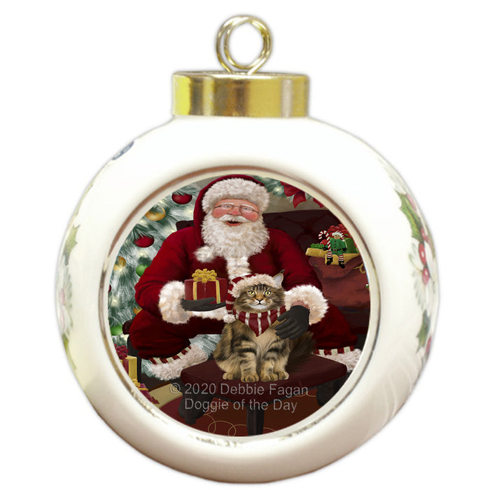 Santa's Christmas Surprise Maine Coon Cat Round Ball Christmas Ornament RBPOR58039