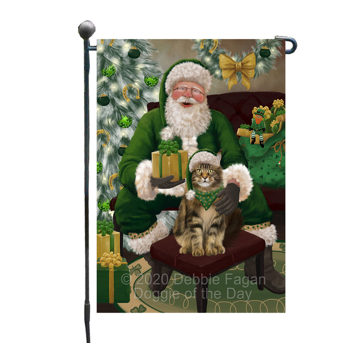 Christmas Irish Santa with Gift and Maine Coon Cat Garden Flag GFLG66657