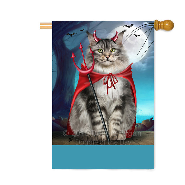 Personalized Happy Halloween Trick or Treat Maine Coon Cat Devil Custom House Flag FLG64167