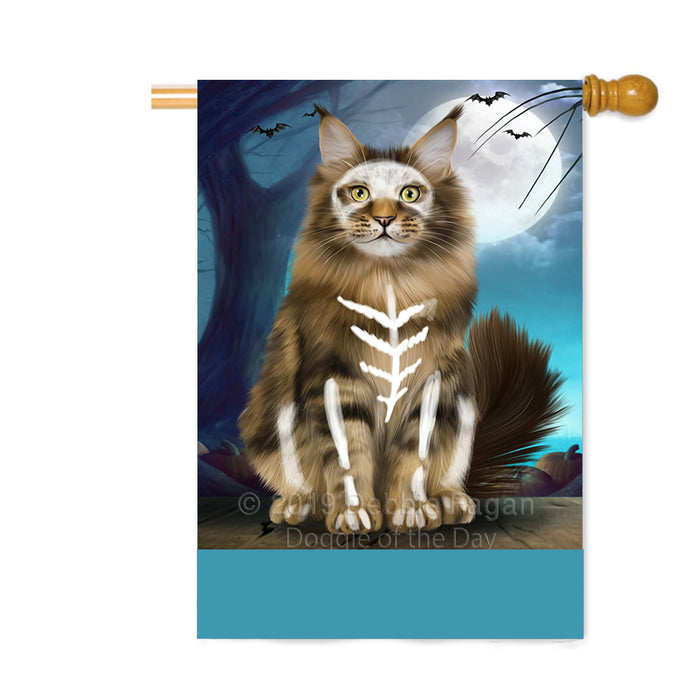 Personalized Happy Halloween Trick or Treat Maine Coon Cat Skeleton Custom House Flag FLG64222