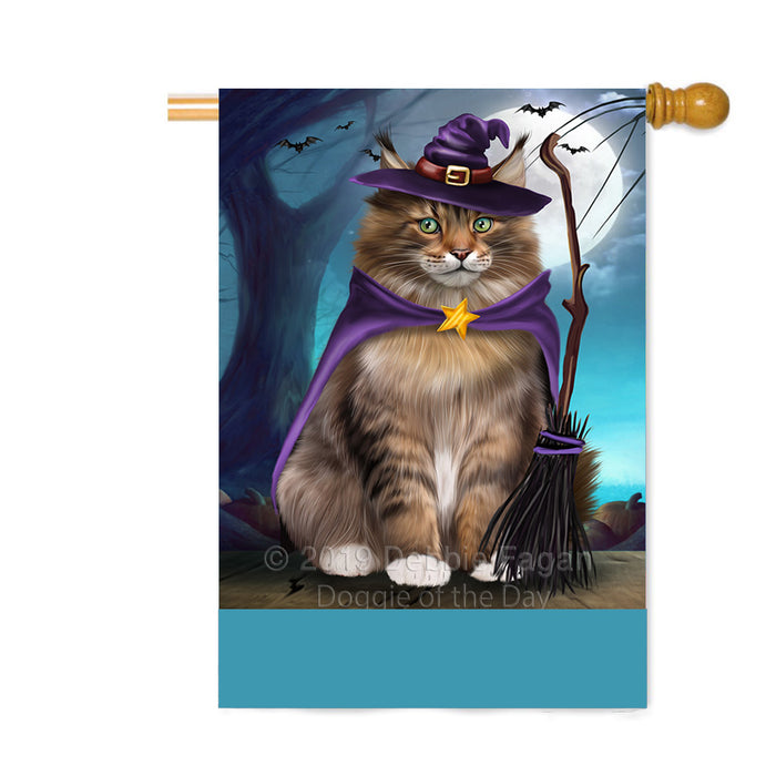 Personalized Happy Halloween Trick or Treat Maine Coon Cat Witch Custom House Flag FLG64277