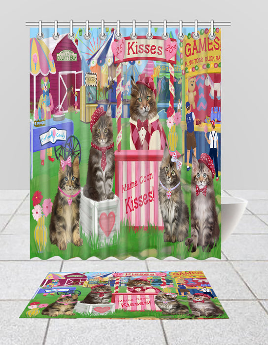Carnival Kissing Booth Maine Coon Cats Bath Mat and Shower Curtain Combo
