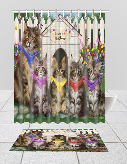 Spring Dog House Maine Coon Cats Bath Mat and Shower Curtain Combo