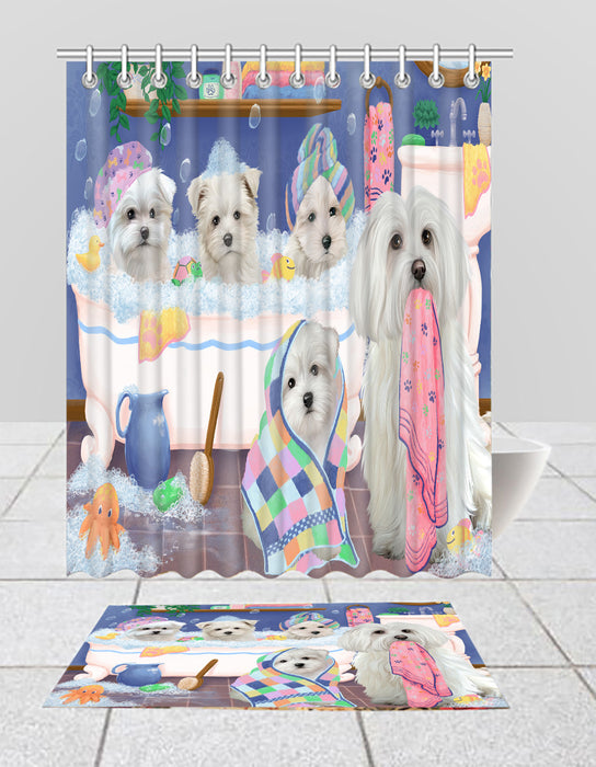 Rub A Dub Dogs In A Tub Maltese Dogs Bath Mat and Shower Curtain Combo