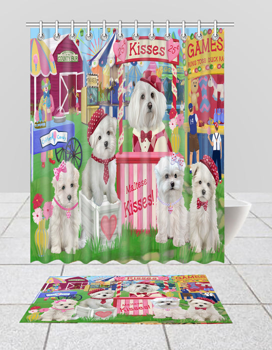 Carnival Kissing Booth Maltese Dogs  Bath Mat and Shower Curtain Combo