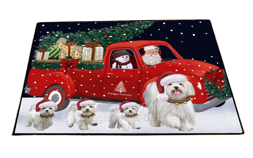 Christmas Express Delivery Red Truck Running Maltese Dogs Indoor/Outdoor Welcome Floormat - Premium Quality Washable Anti-Slip Doormat Rug FLMS56647
