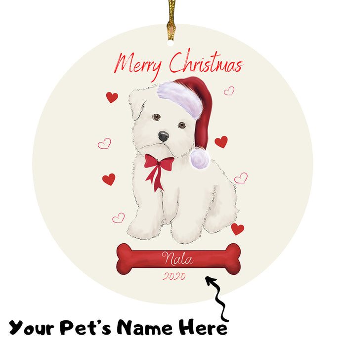Personalized Merry Christmas  Maltese Dog Christmas Tree Round Flat Ornament RBPOR58978