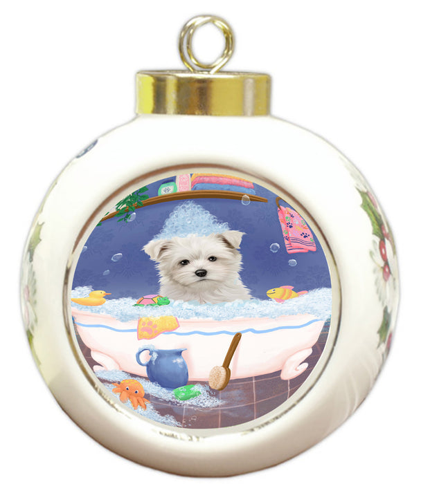 Rub A Dub Dog In A Tub Maltese Dog Round Ball Christmas Ornament RBPOR58621