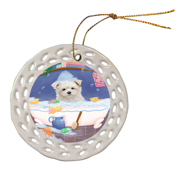 Rub A Dub Dog In A Tub Maltese Dog Doily Ornament DPOR58288