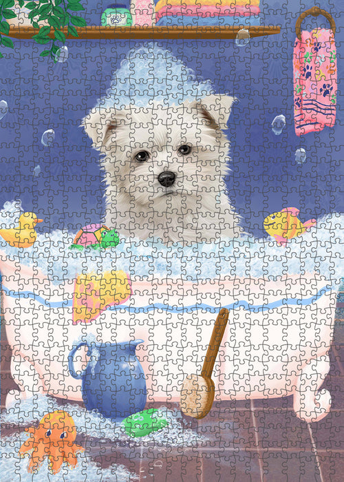 Rub A Dub Dog In A Tub Maltese Dog Portrait Jigsaw Puzzle for Adults Animal Interlocking Puzzle Game Unique Gift for Dog Lover's with Metal Tin Box PZL309