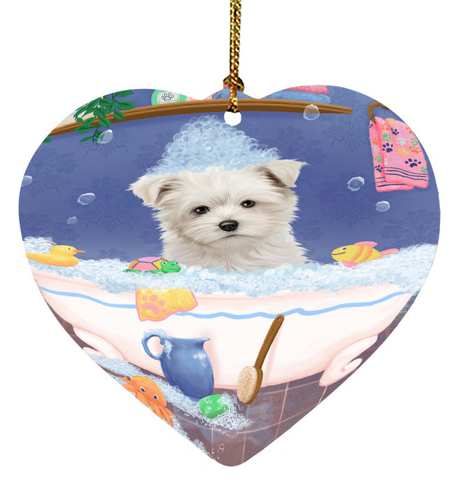Rub A Dub Dog In A Tub Maltese Dog Heart Christmas Ornament HPORA58637