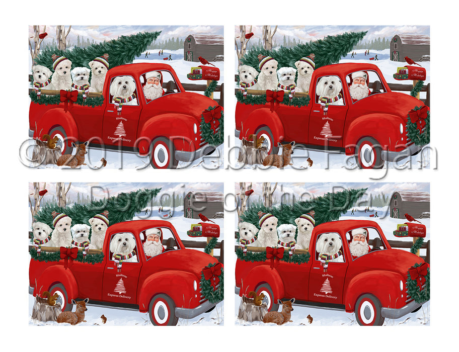 Christmas Santa Express Delivery Red Truck Maltese Dogs Placemat