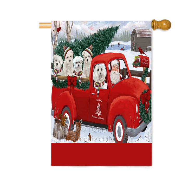 Personalized Christmas Santa Red Truck Express Delivery Maltese Dogs Custom House Flag FLG-DOTD-A57721