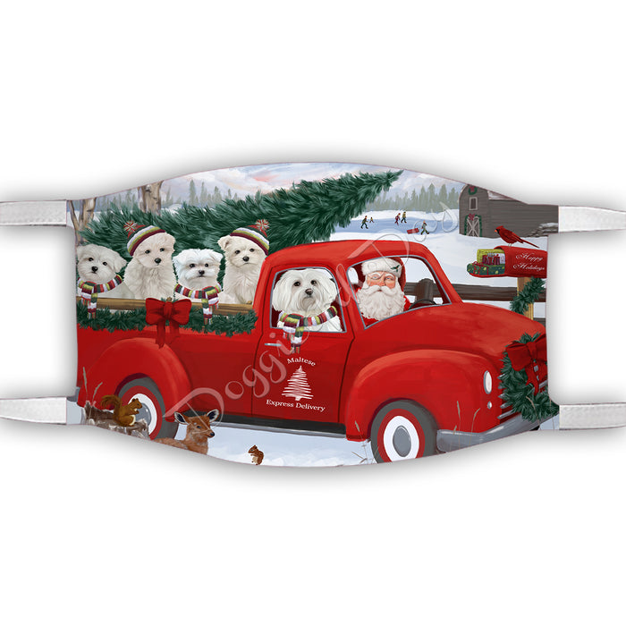 Christmas Santa Express Delivery Red Truck Maltese Dogs Face Mask FM48455