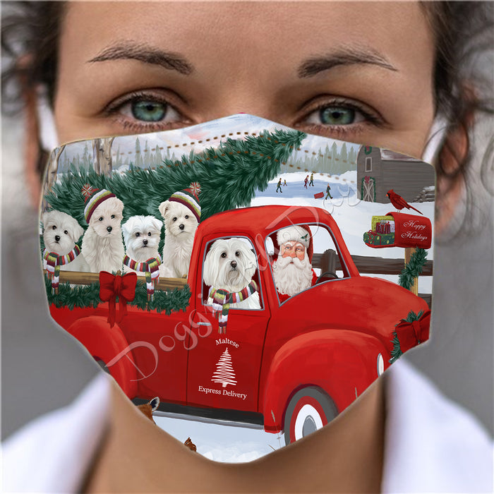 Christmas Santa Express Delivery Red Truck Maltese Dogs Face Mask FM48455