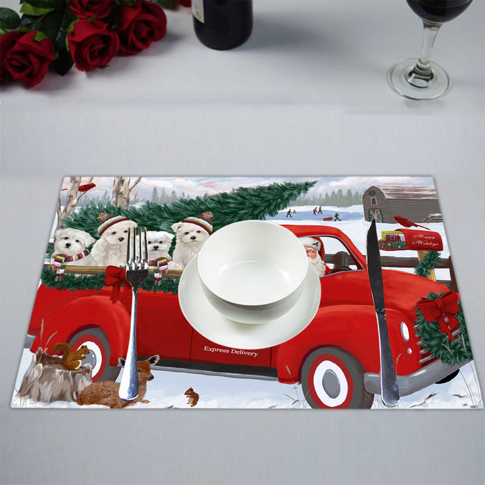 Christmas Santa Express Delivery Red Truck Maltese Dogs Placemat