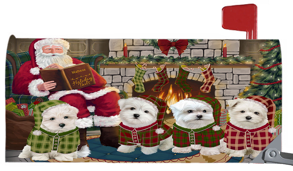 Christmas Cozy Holiday Fire Tails Maltese Dogs 6.5 x 19 Inches Magnetic Mailbox Cover Post Box Cover Wraps Garden Yard Décor MBC48916