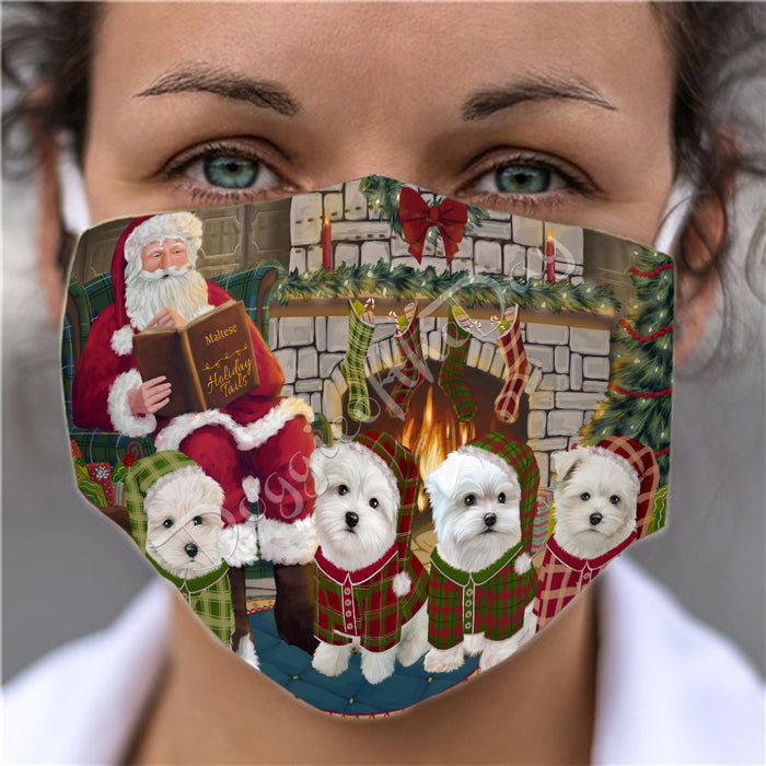 Christmas Cozy Holiday Fire Tails Maltese Dogs Face Mask FM48649