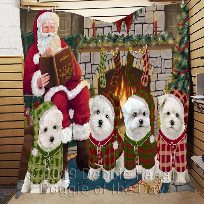 Christmas Cozy Holiday Fire Tails Maltese Dogs Quilt