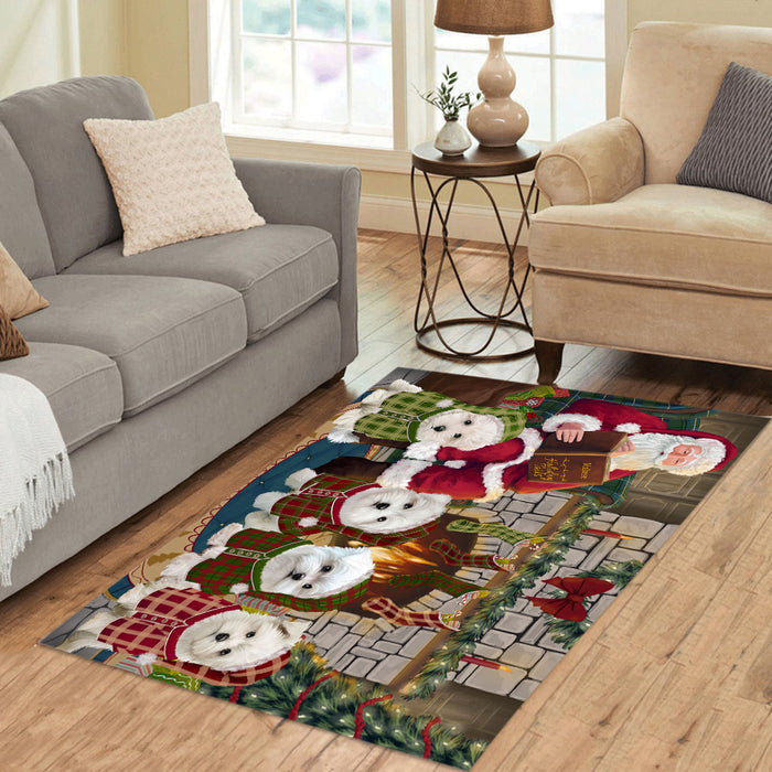 Christmas Cozy Holiday Fire Tails Maltese Dogs Area Rug