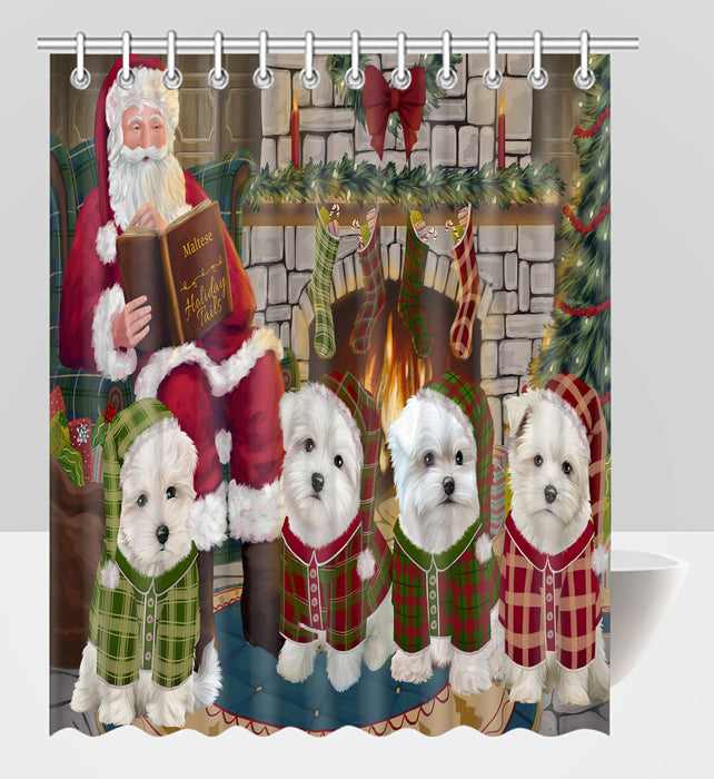 Christmas Cozy Holiday Fire Tails Maltese Dogs Shower Curtain