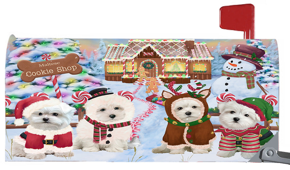 Christmas Holiday Gingerbread Cookie Shop Maltese Dogs 6.5 x 19 Inches Magnetic Mailbox Cover Post Box Cover Wraps Garden Yard Décor MBC49005