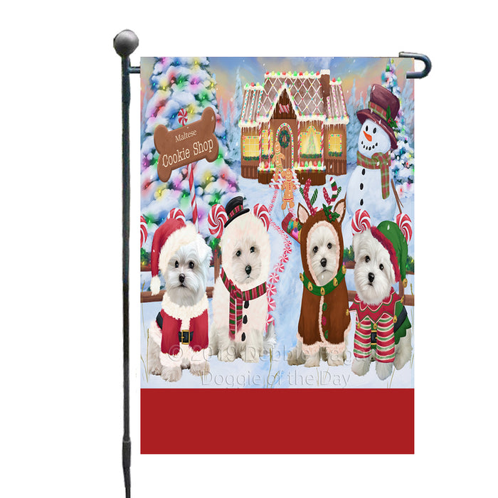 Personalized Holiday Gingerbread Cookie Shop Maltese Dogs Custom Garden Flags GFLG-DOTD-A59218