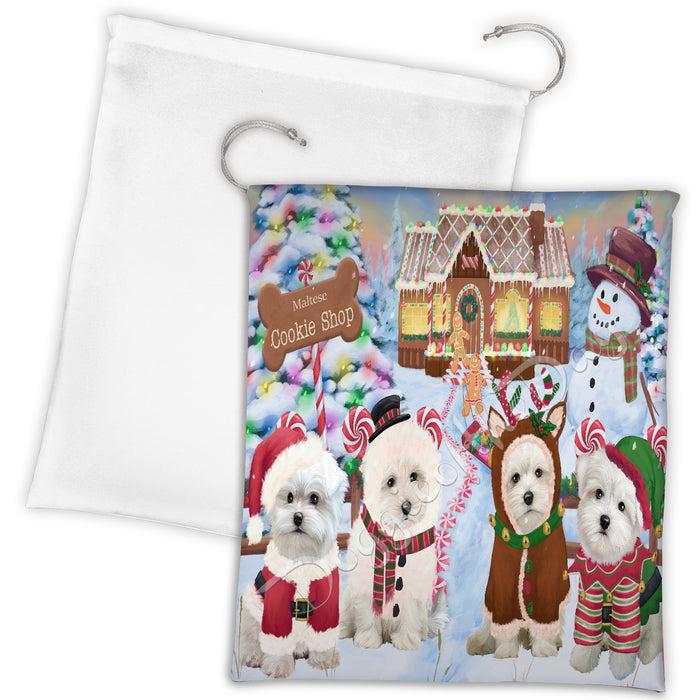 Holiday Gingerbread Cookie Maltese Dogs Shop Drawstring Laundry or Gift Bag LGB48613