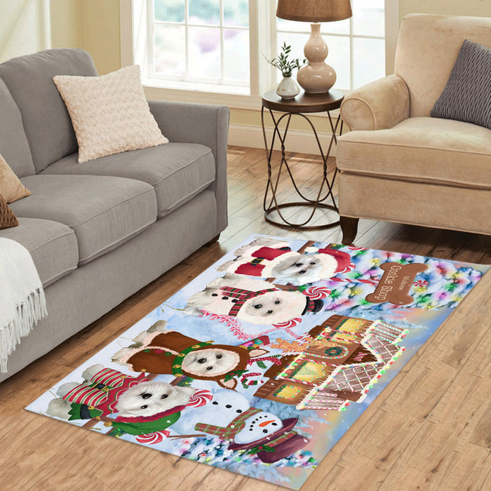 Holiday Gingerbread Cookie Maltese Dogs Area Rug