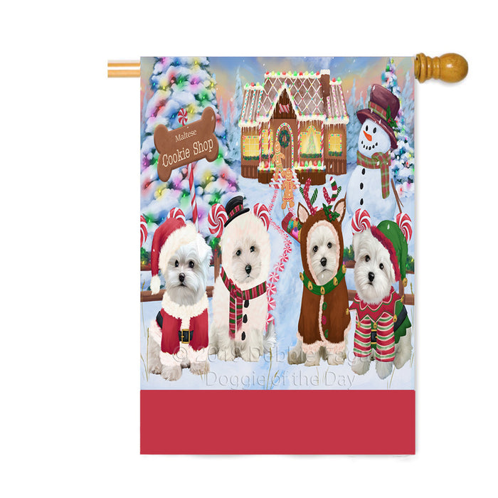 Personalized Holiday Gingerbread Cookie Shop Maltese Dogs Custom House Flag FLG-DOTD-A59274