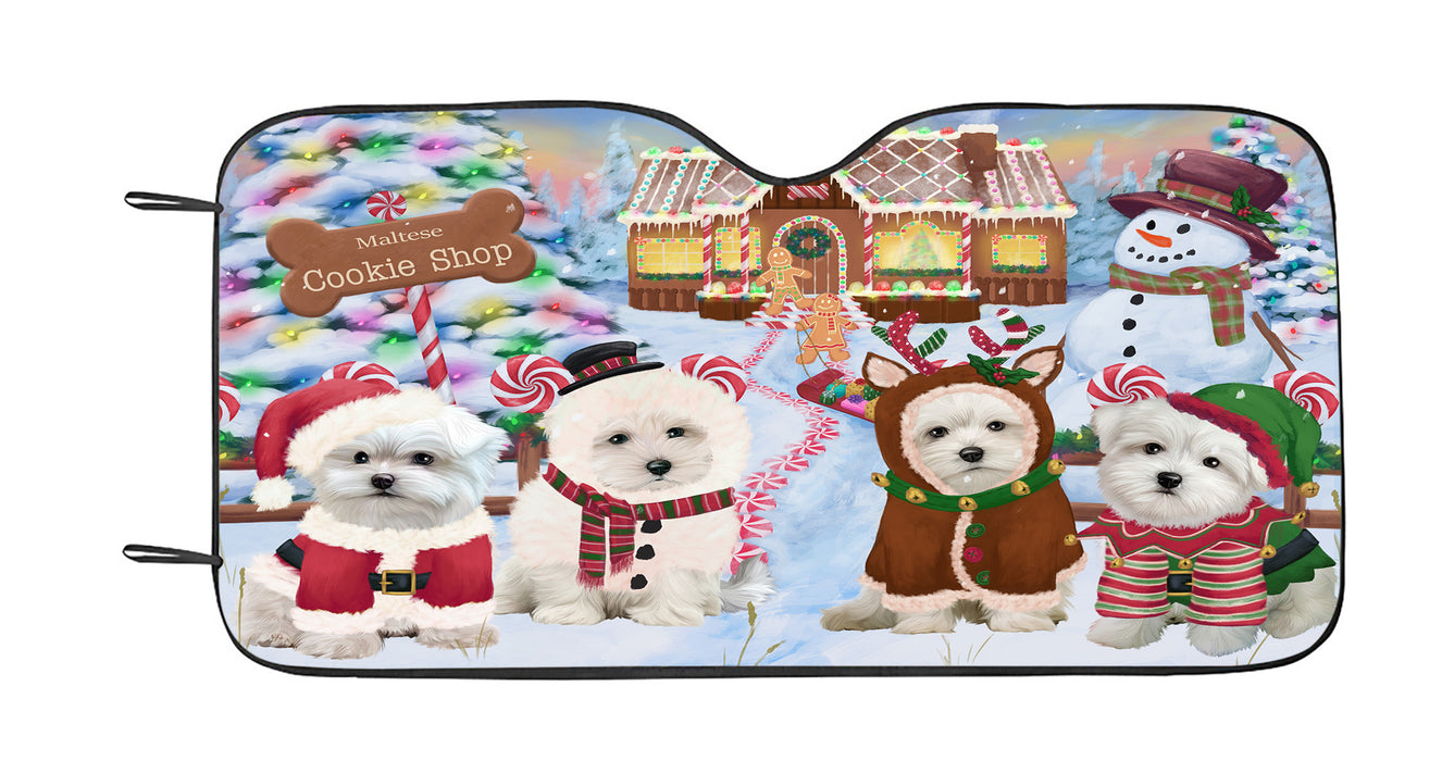 Holiday Gingerbread Cookie Maltese Dogs Car Sun Shade
