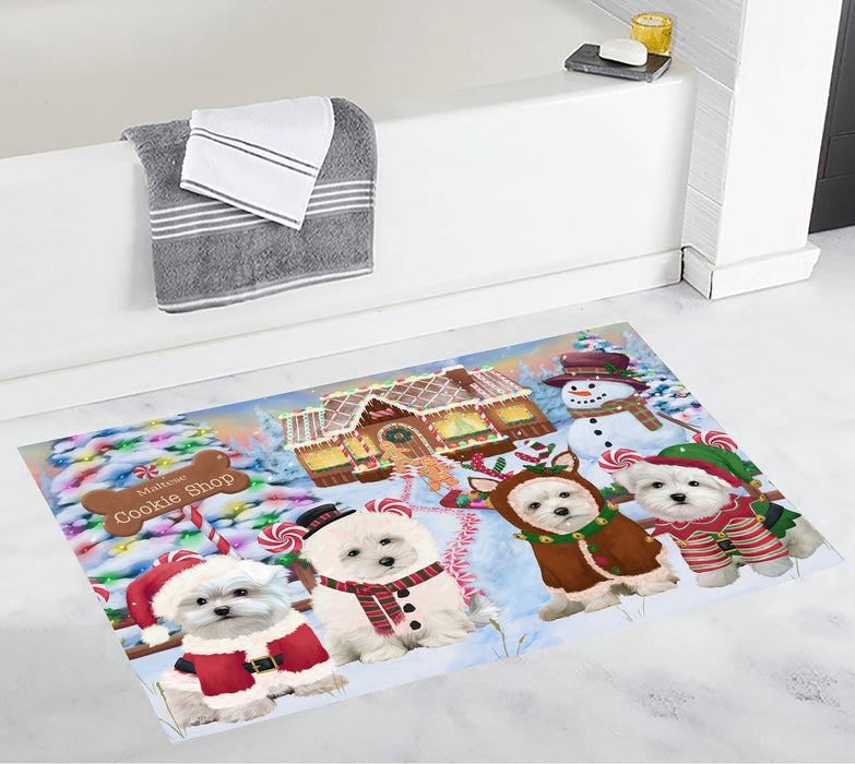 Holiday Gingerbread Cookie Maltese Dogs Bath Mat