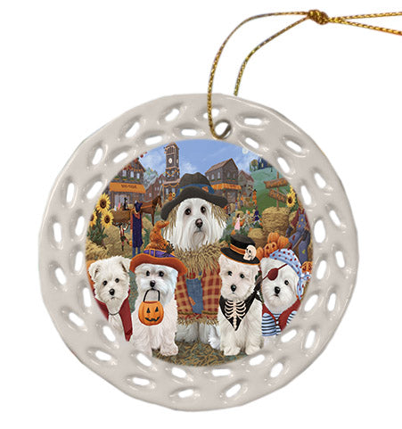 Halloween 'Round Town Maltese Dogs Ceramic Doily Ornament DPOR57510