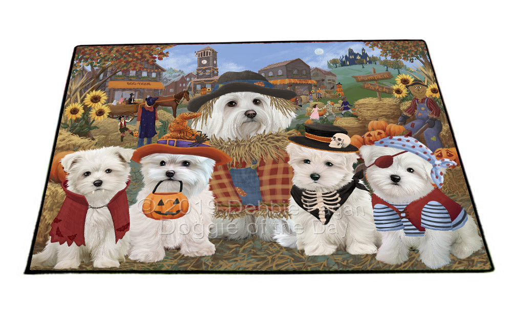 Halloween 'Round Town And Fall Pumpkin Scarecrow Both Maltese Dogs Floormat FLMS53975