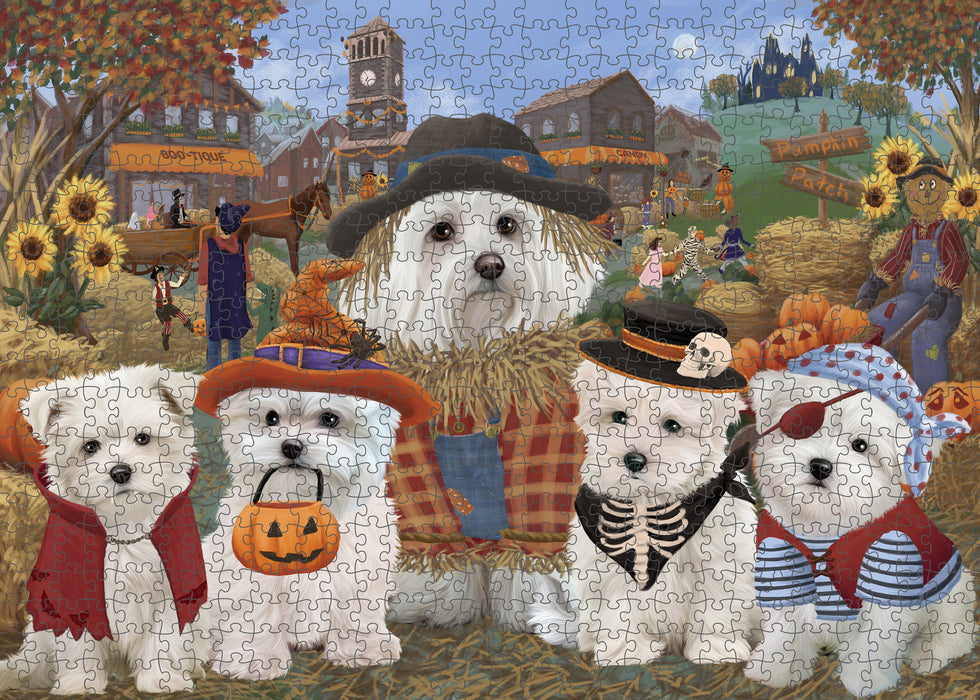 Halloween 'Round Town And Fall Pumpkin Scarecrow Both Maltese Dogs Puzzle with Photo Tin PUZL96348