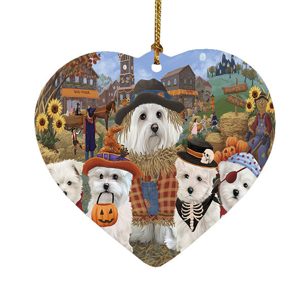 Halloween 'Round Town Maltese Dogs Heart Christmas Ornament HPOR57510
