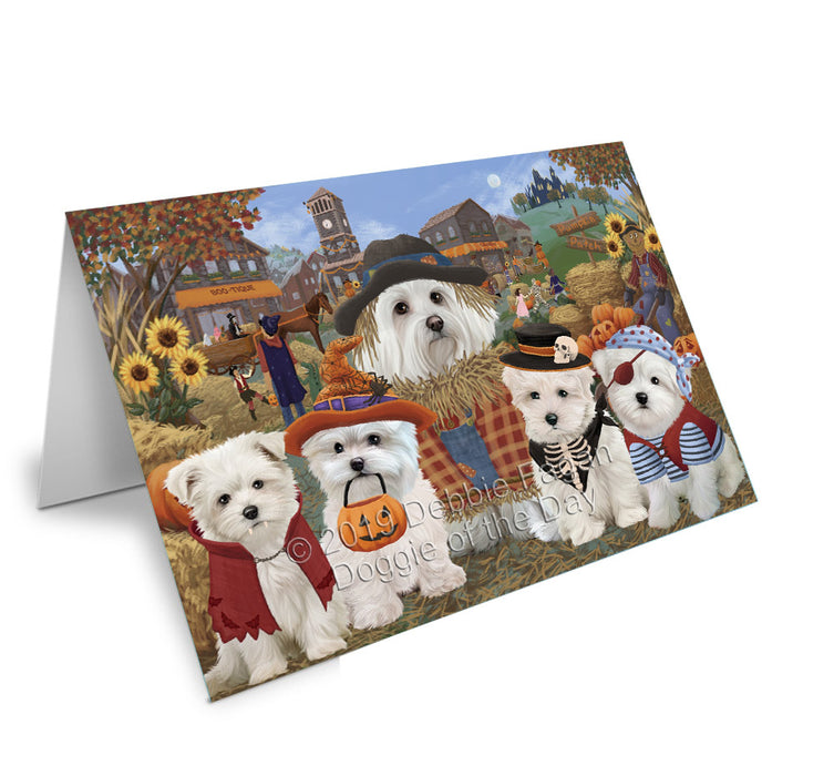 Halloween 'Round Town Maltese Dogs Handmade Artwork Assorted Pets Greeting Cards and Note Cards with Envelopes for All Occasions and Holiday Seasons GCD77876