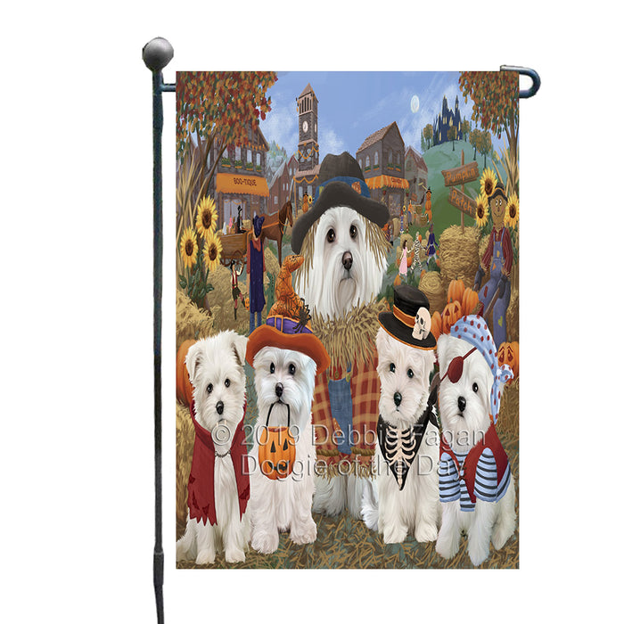 Halloween 'Round Town And Fall Pumpkin Scarecrow Both Maltese Dogs Garden Flag GFLG65610