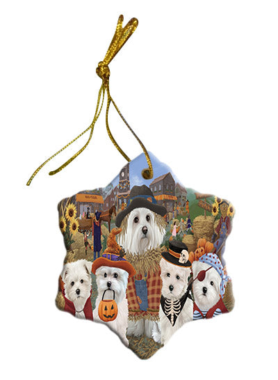 Halloween 'Round Town Maltese Dogs Star Porcelain Ornament SPOR57510