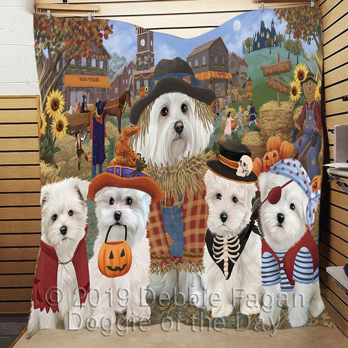 Halloween 'Round Town and Fall Pumpkin Scarecrow Both Maltese Dogs Quilt