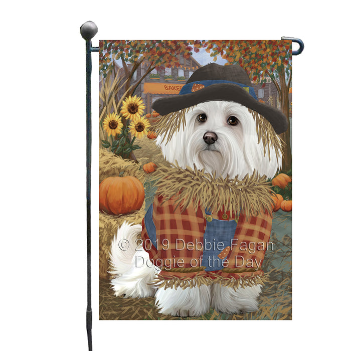 Halloween 'Round Town And Fall Pumpkin Scarecrow Both Maltese Dogs Garden Flag GFLG65671