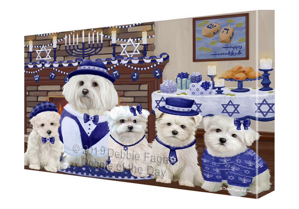 Happy Hanukkah Family and Happy Hanukkah Both Maltese Dogs Canvas Print Wall Art Décor CVS141281