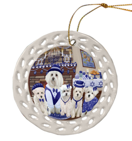 Happy Hanukkah Family Maltese Dogs Doily Ornament DPOR57990