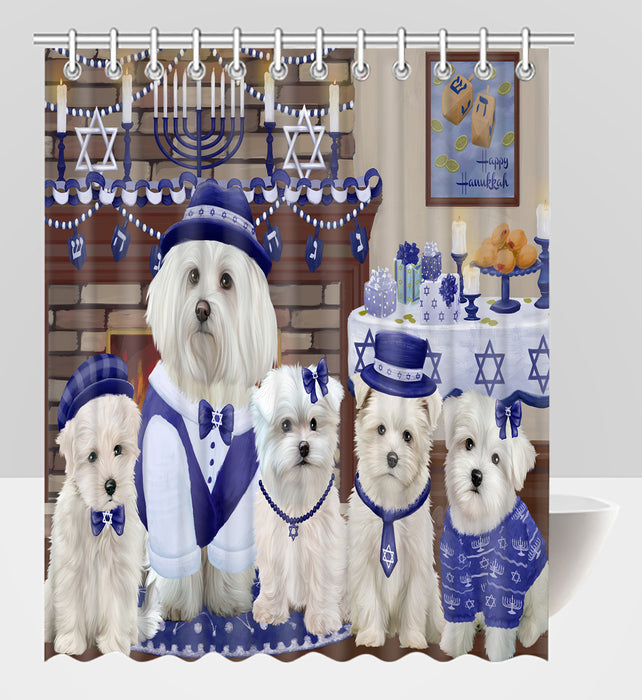 Happy Hanukkah Family Maltese Dogs Shower Curtain