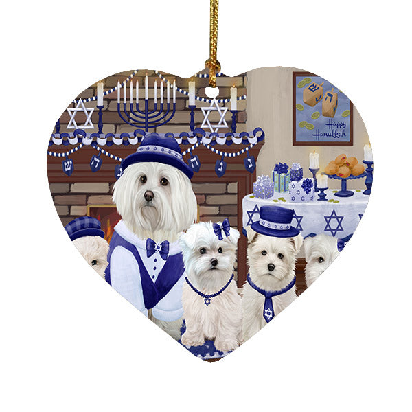 Happy Hanukkah Family Maltese Dogs Heart Christmas Ornament HPOR57632