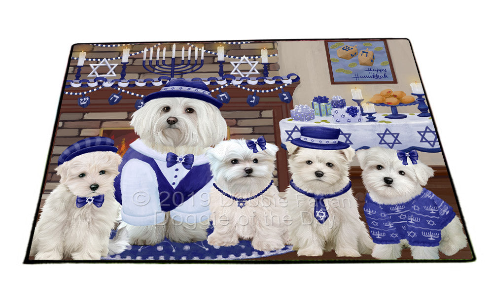 Happy Hanukkah Family and Happy Hanukkah Both Maltese Dogs Floormat FLMS54158